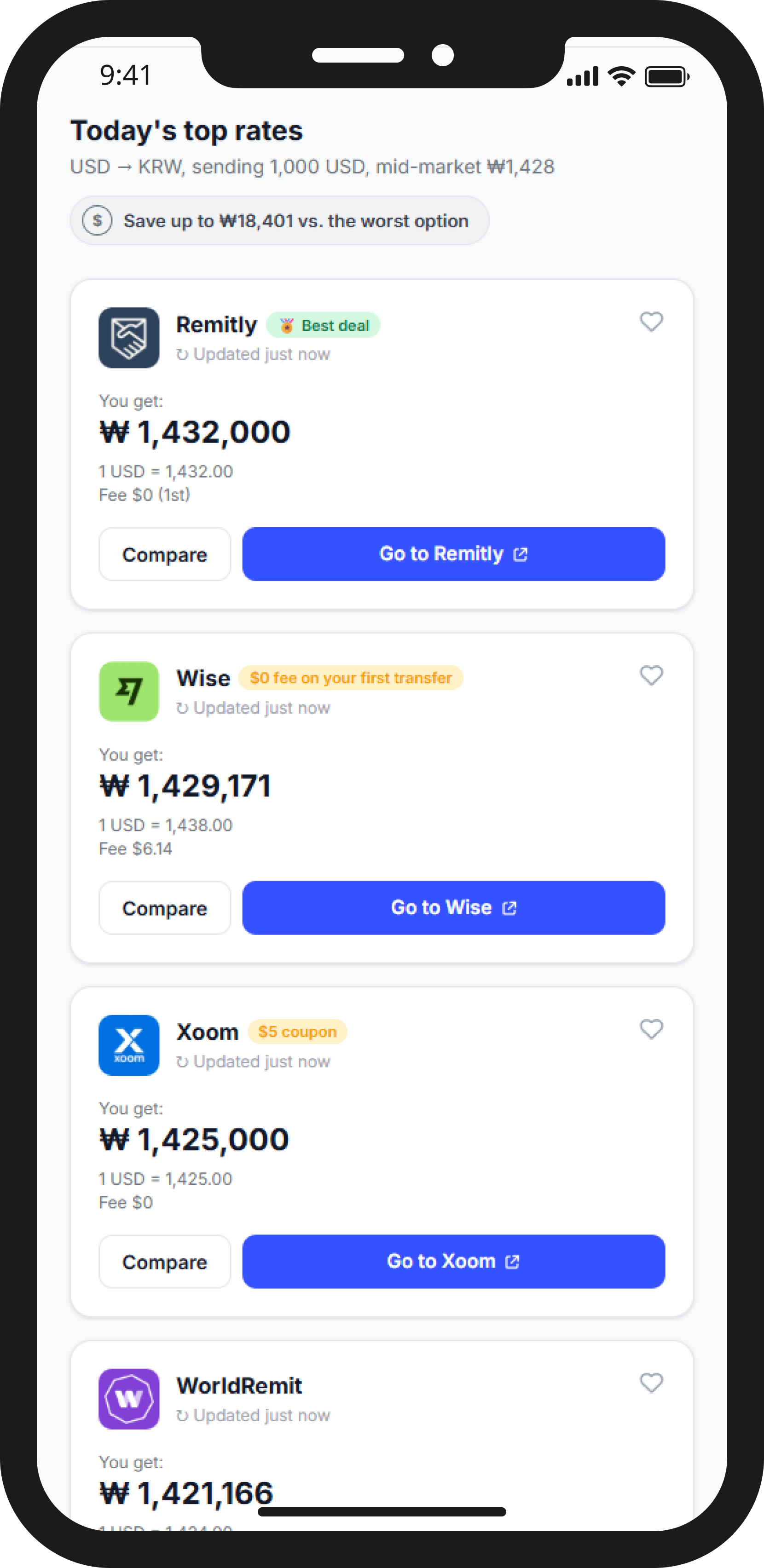 Pocket Transfer high-fidelity homepage — mobile